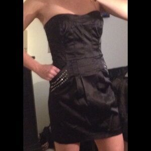 Nwt Grass Black strapless dress with studded pockets Size 7